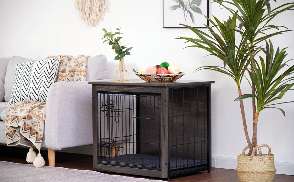 Wooden Dog Crate Furniture With Cushion Kennel Double Doors Indoor