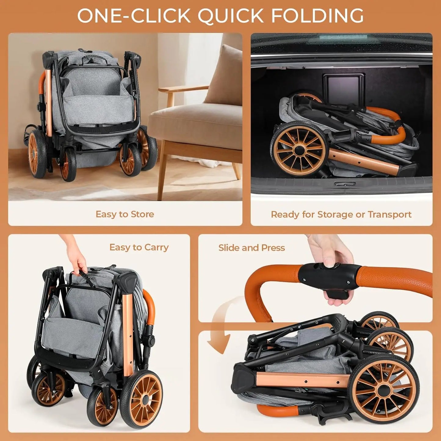 Foldable Pet Stroller All Terrain Travel Carrier With Shock Absorbers