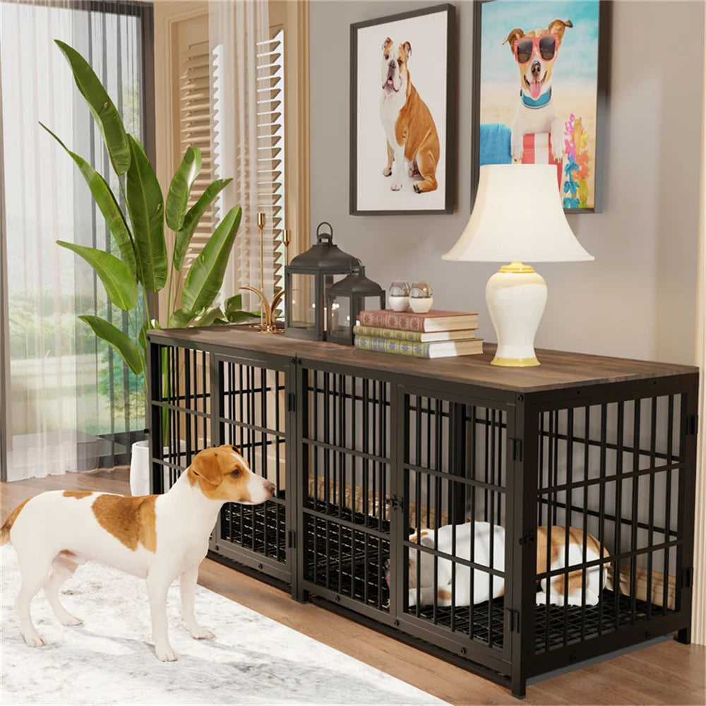 BORWART Large Wooden Dog Crate With Latch And Removable Tray