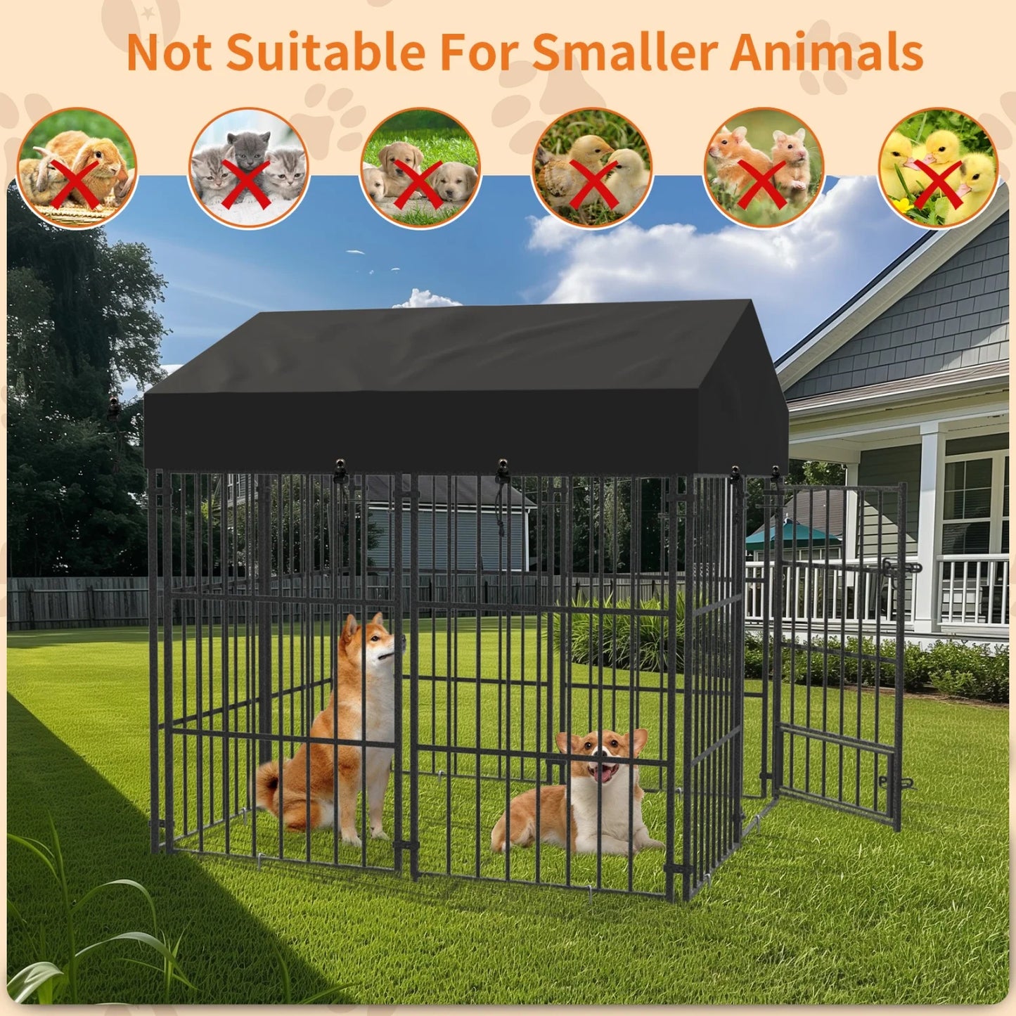Outdoor Dog Kennel With Roof Heavy Duty Metal Crate Playpen