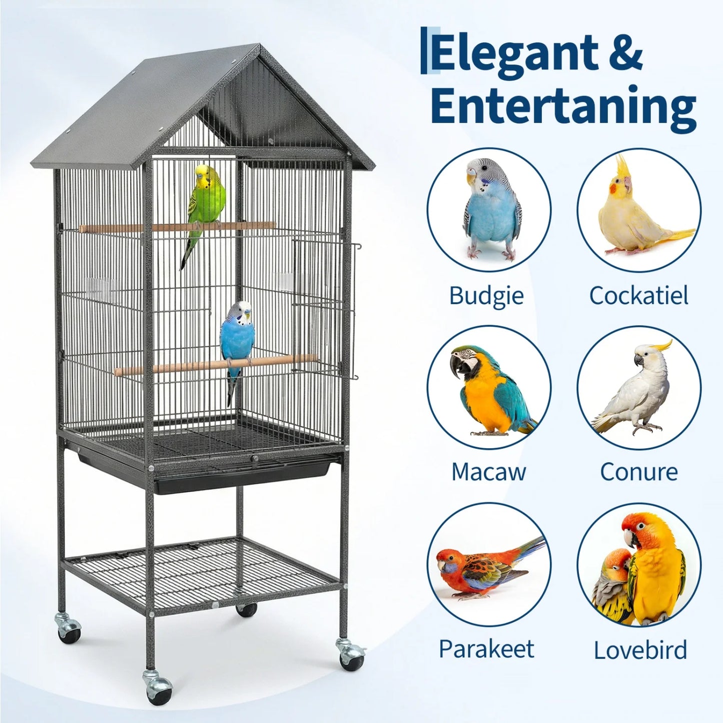 Himiss 50 Inch Parakeet Bird Cage With Stand And Roof