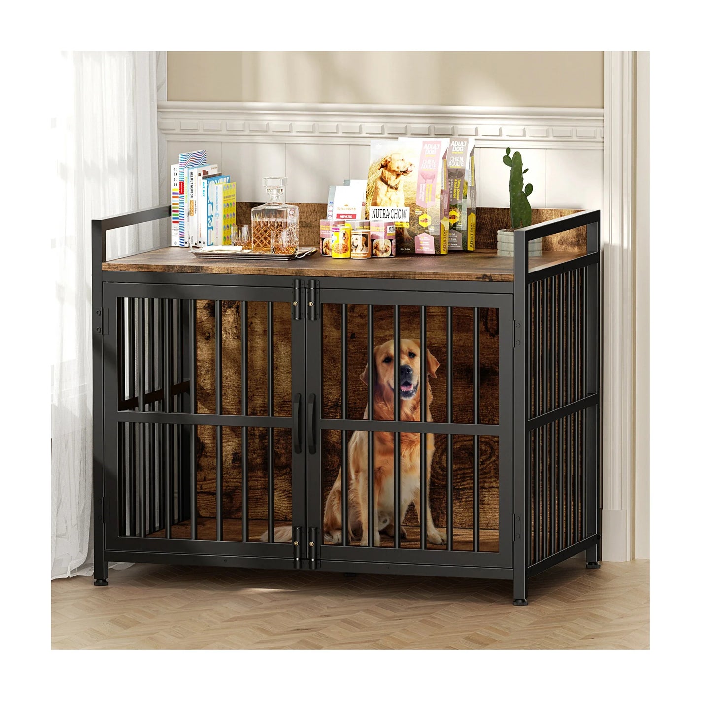 Multifunctional Wood End Table With Flip Top And Pet Crate