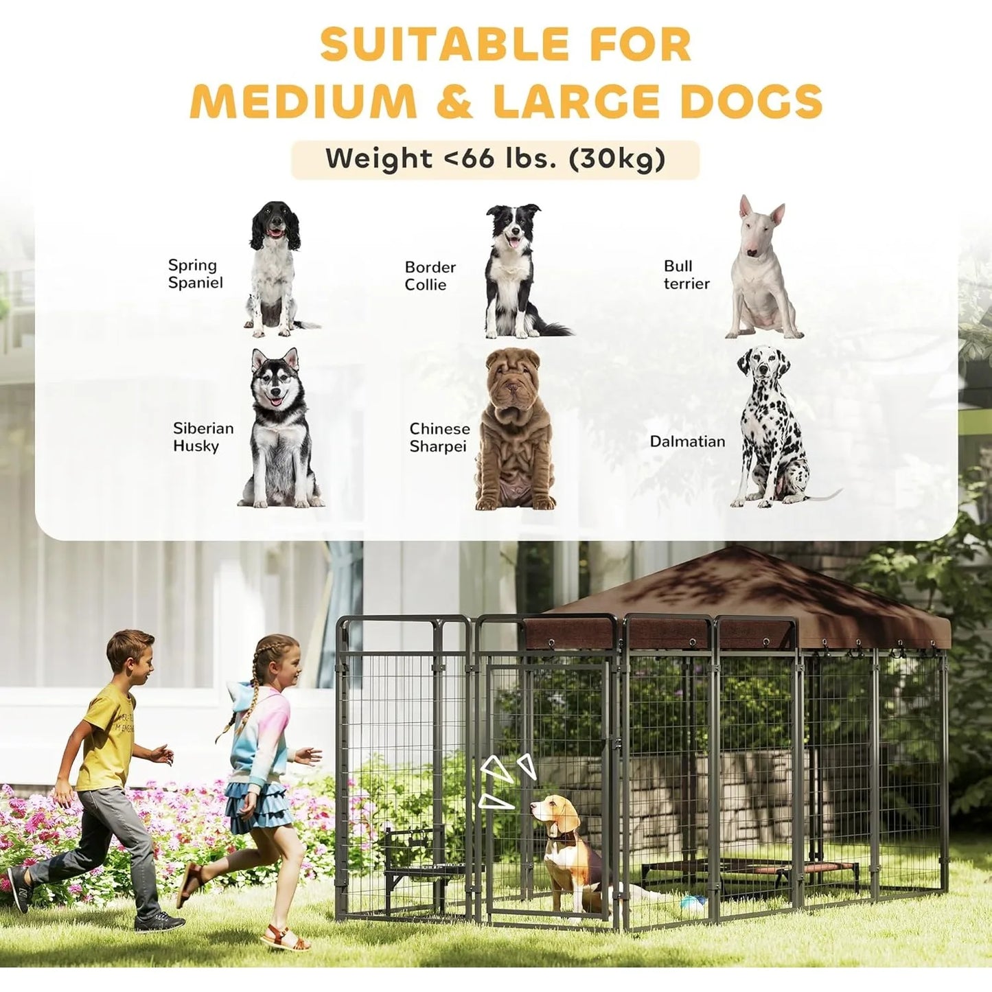 XIUWO Waterproof Outdoor Dog Kennel With Chain Link Fence Lock