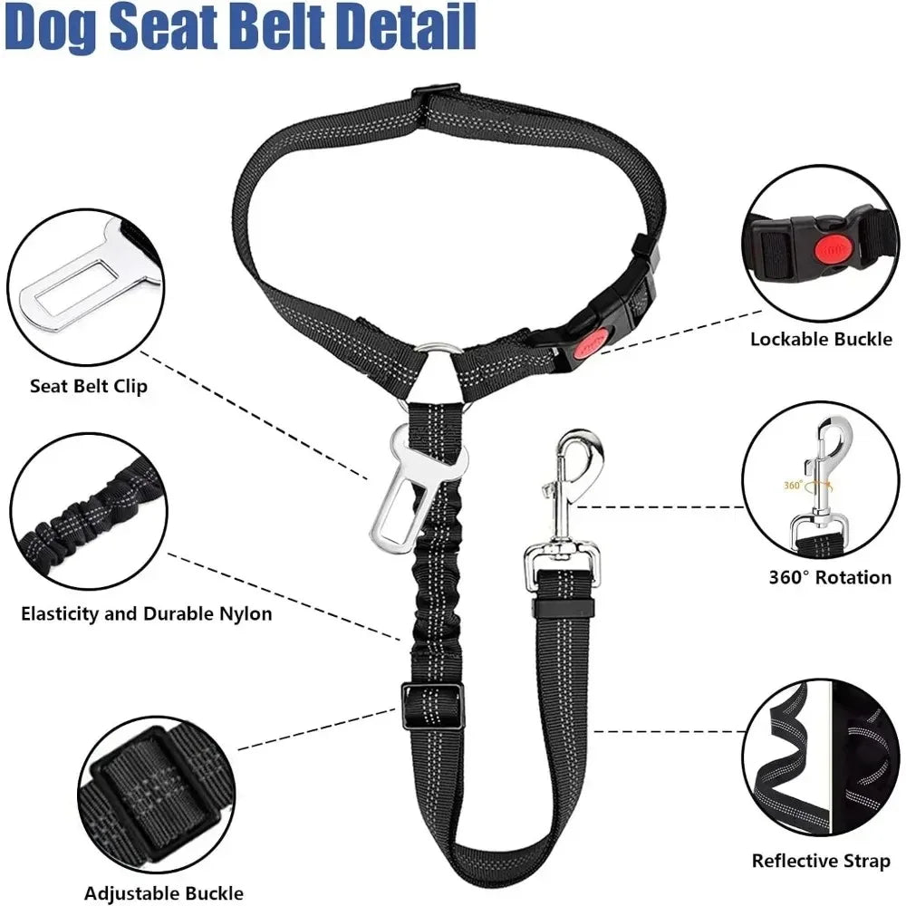 2 In 1 Dog Car Seat Belt Headrest Restraint Reflective
