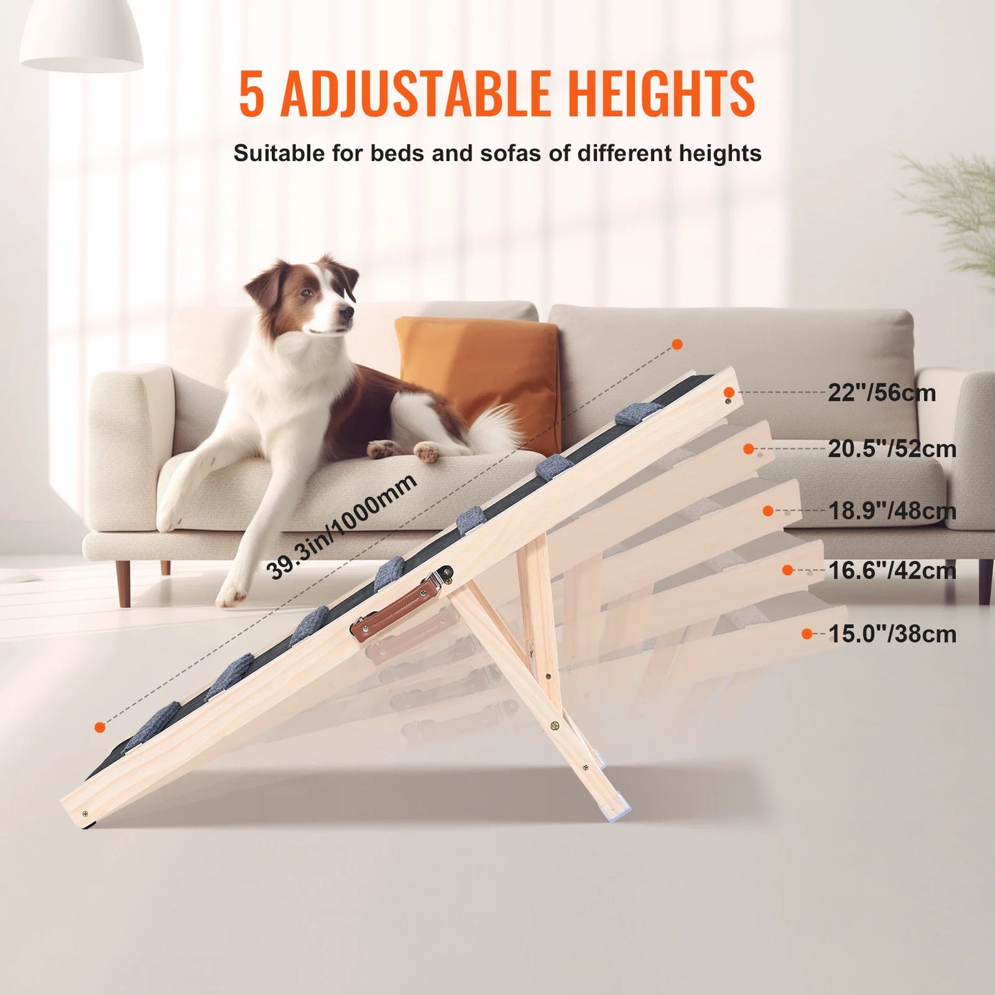 SucceBuy Adjustable Wooden Folding Pet Ramp For Stairs