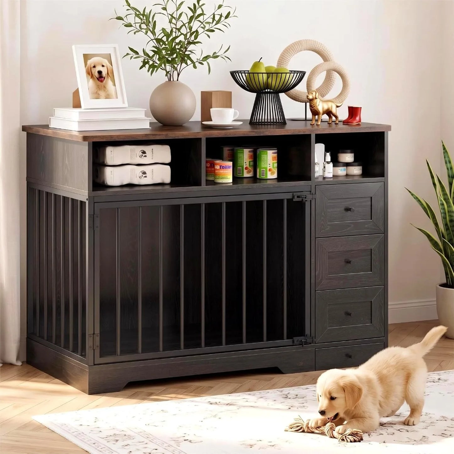 Heavy Duty Wooden Dog Crate Furniture Table With Storage