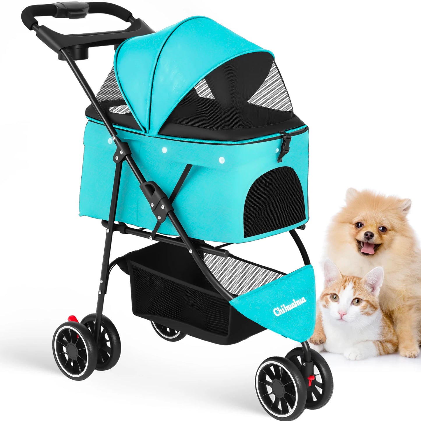 CHIHUAHUA Pet Stroller For Cats And Dogs 3 Wheel Foldable Mesh Canopy