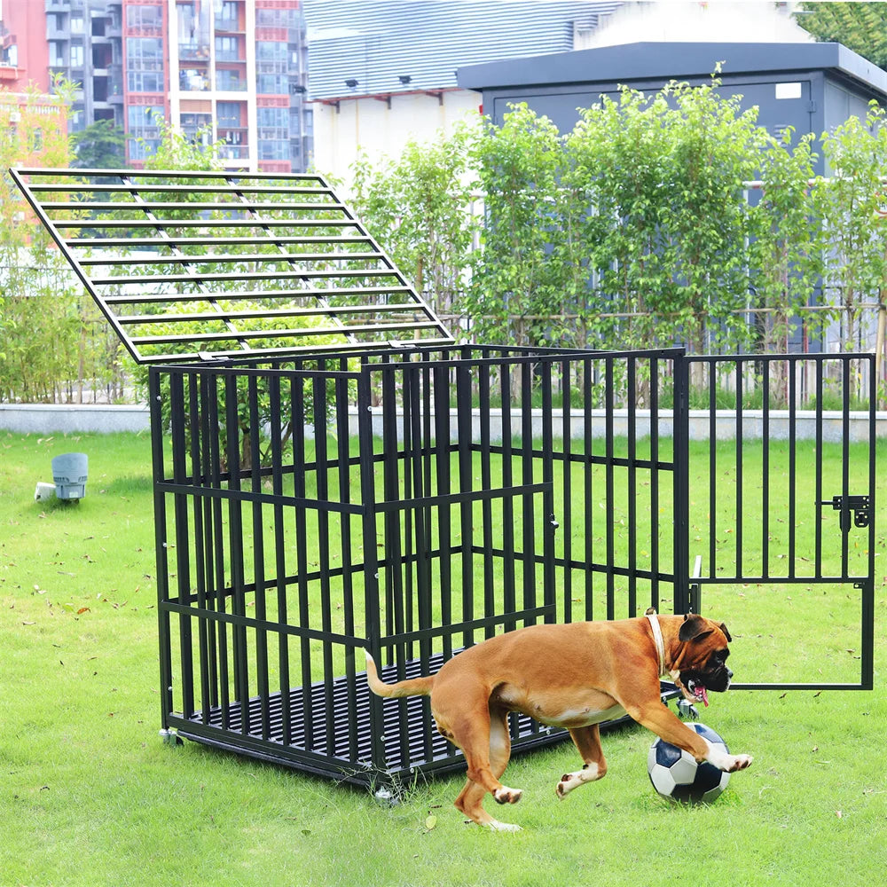 BORWART Heavy Duty Dog Crate With Lockable Wheels And Tray