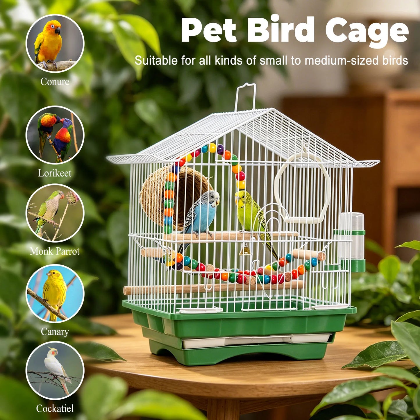 Metal Travel Bird Cage With Perch And Easy Clean Stand For Small Birds