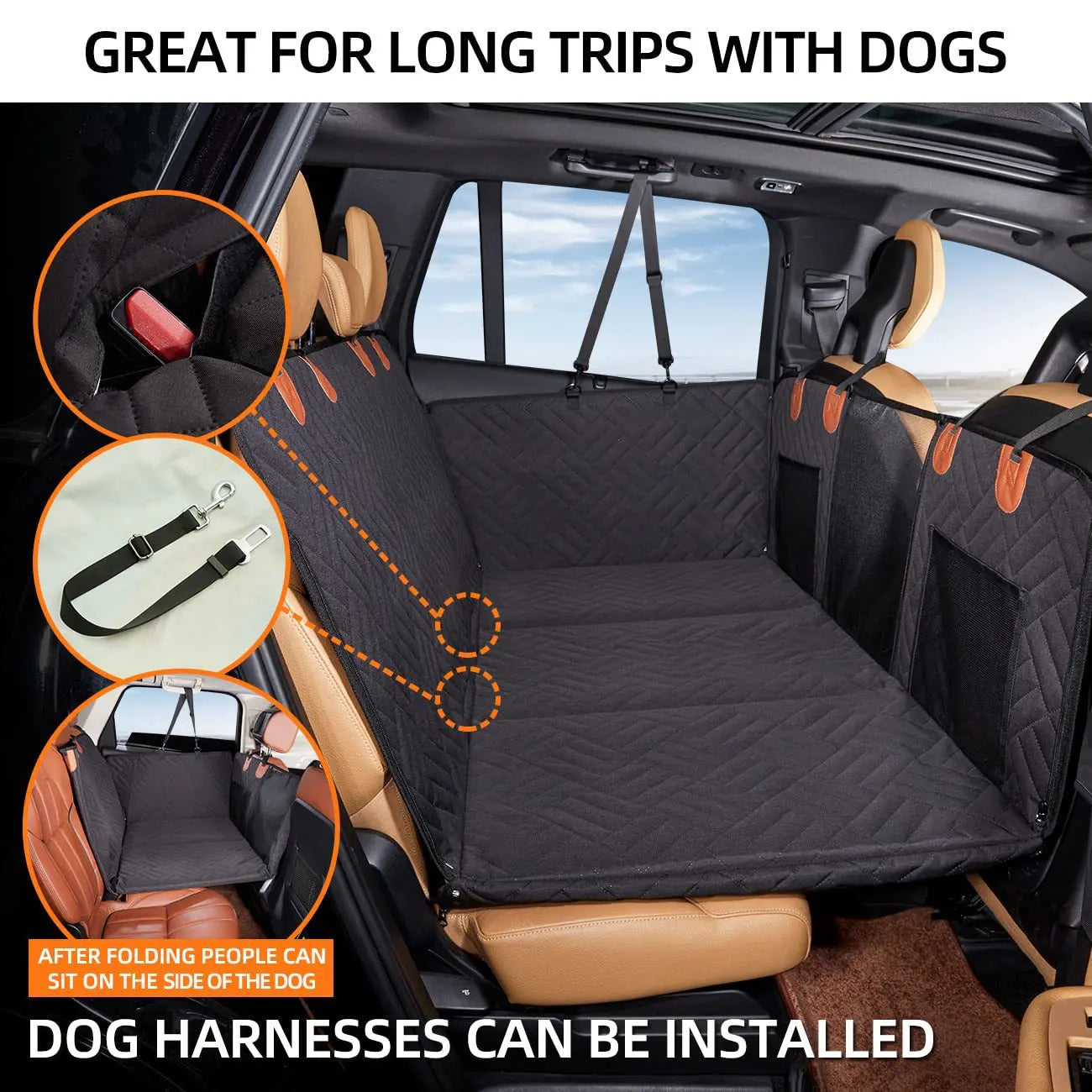 Waterproof Nylon Back Seat Pet Cover With Safety Belt