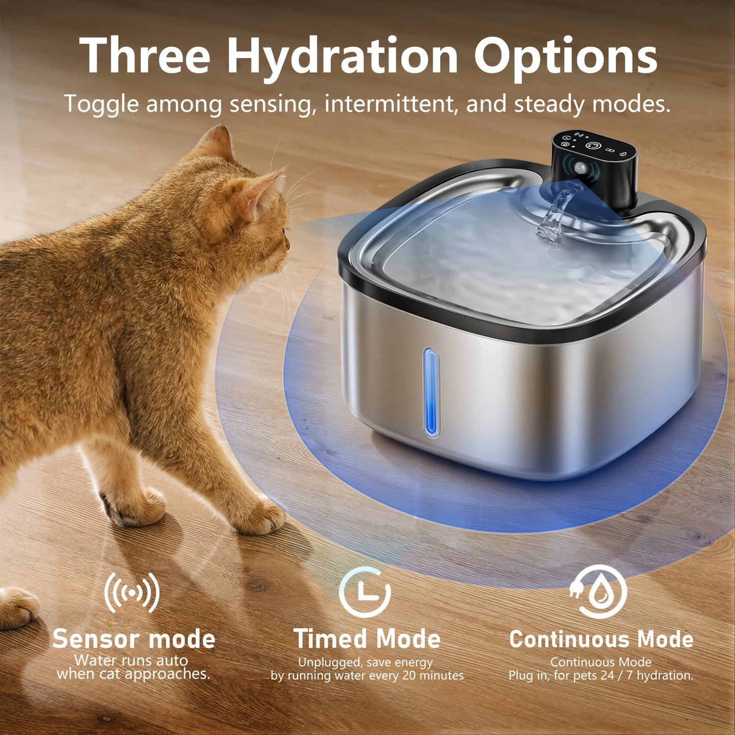 Eramong 3.5L Stainless Steel Wireless Smart Cat Water Fountain