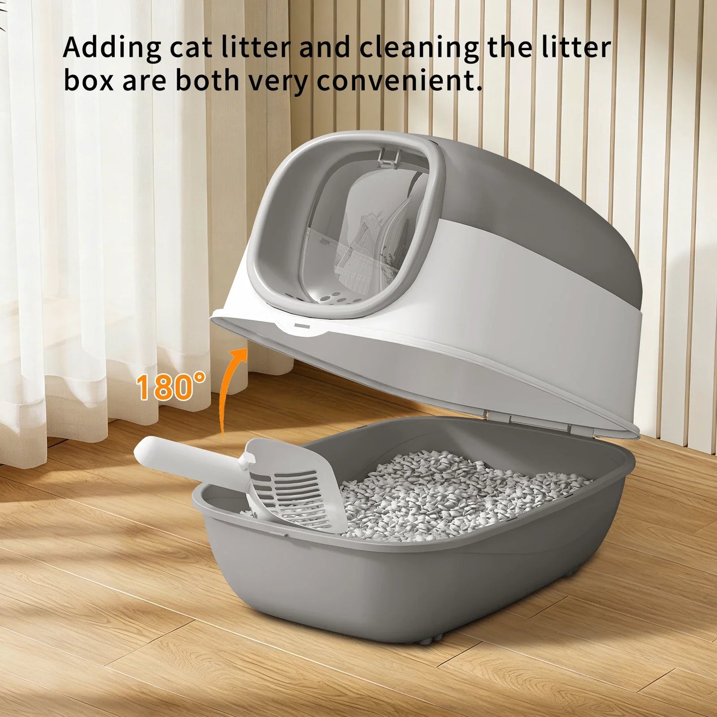 Switchable Open Semi-Enclosed Jumbo Cat Litter Box With Baffle