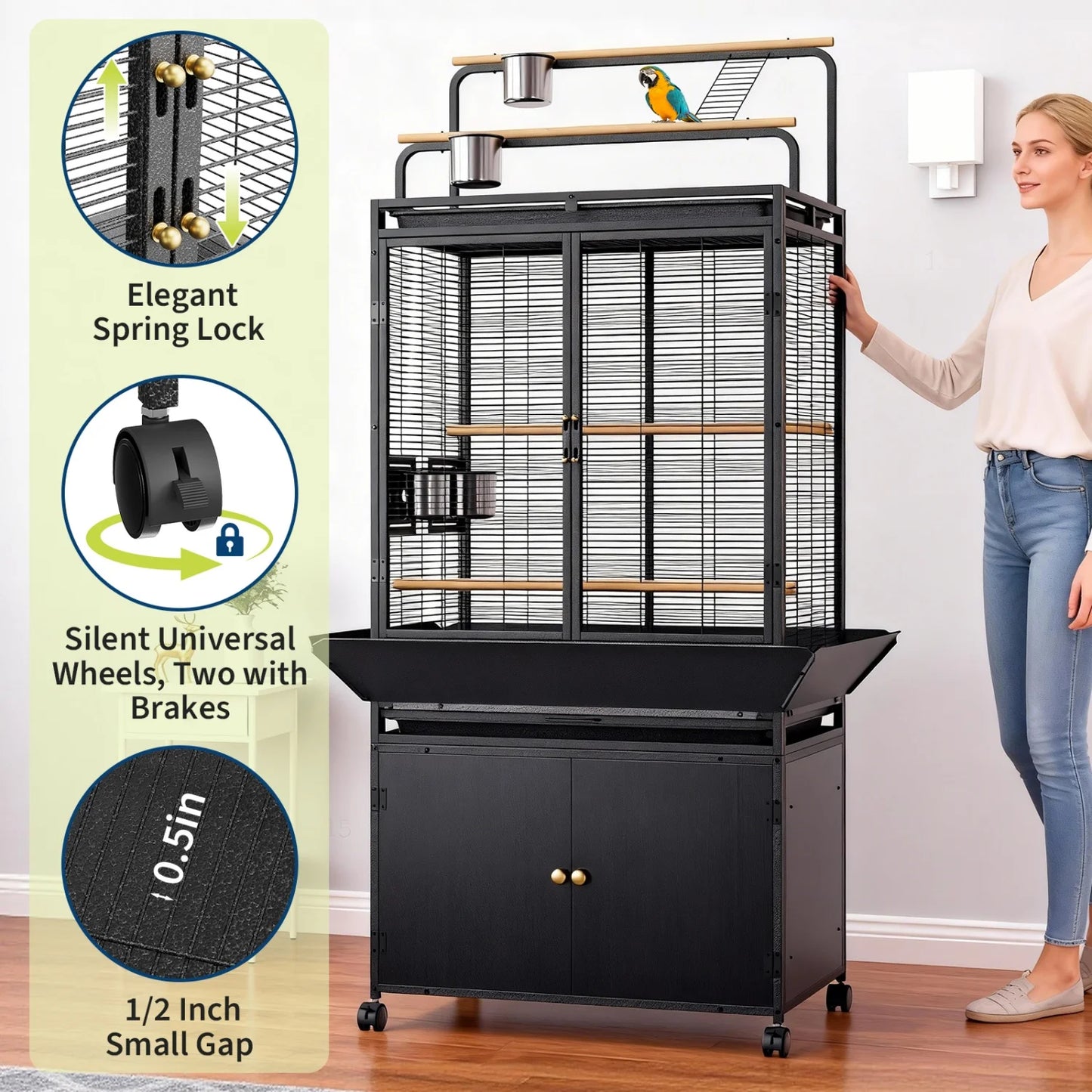 HiMISS Extra Large Corner Bird Cage With Play Top And Storage