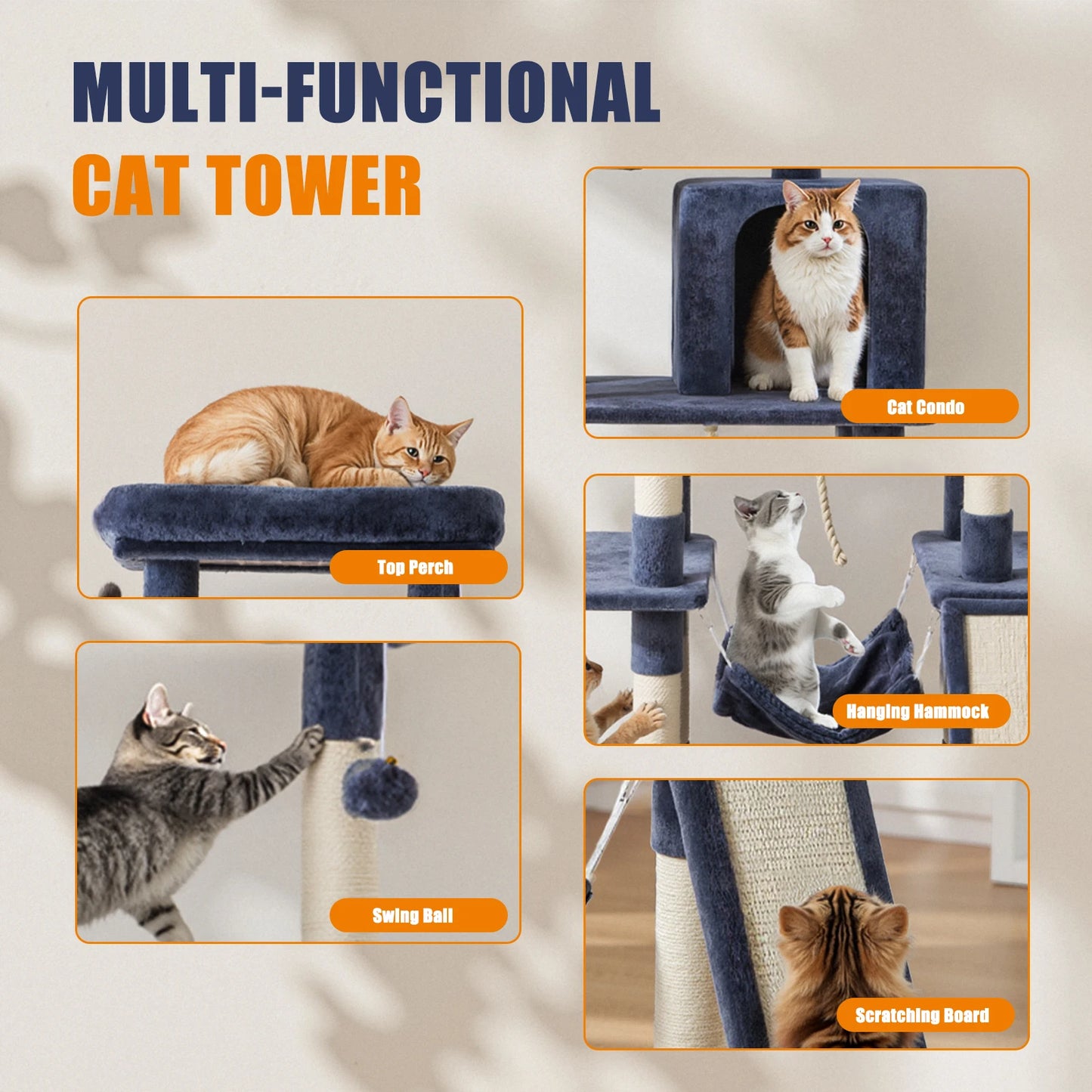 JHK Cat Tree With Sisal Scratching Posts Indoor Cat Furniture