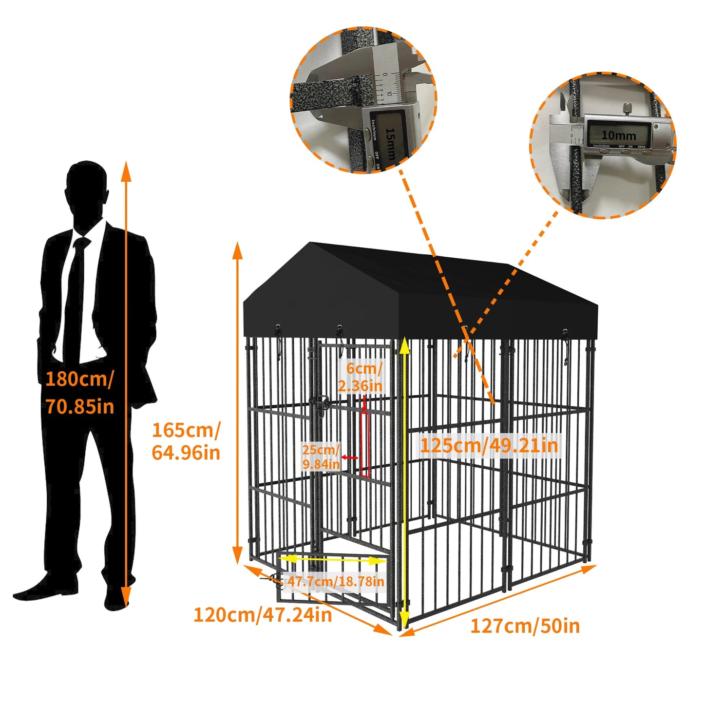 Outdoor Dog Kennel With Roof Heavy Duty Metal Crate Playpen