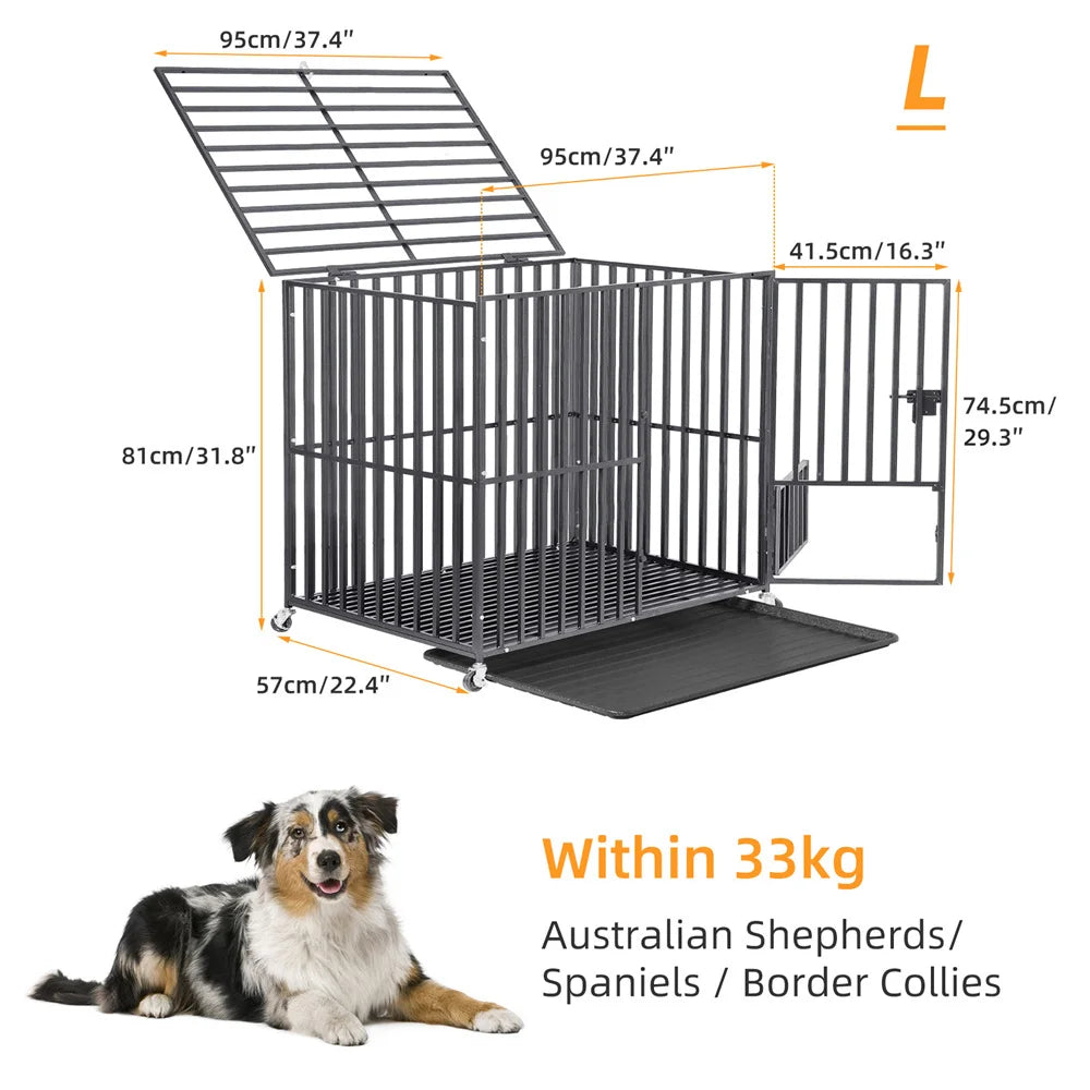 BORWART Heavy Duty Dog Crate With Lockable Wheels And Tray