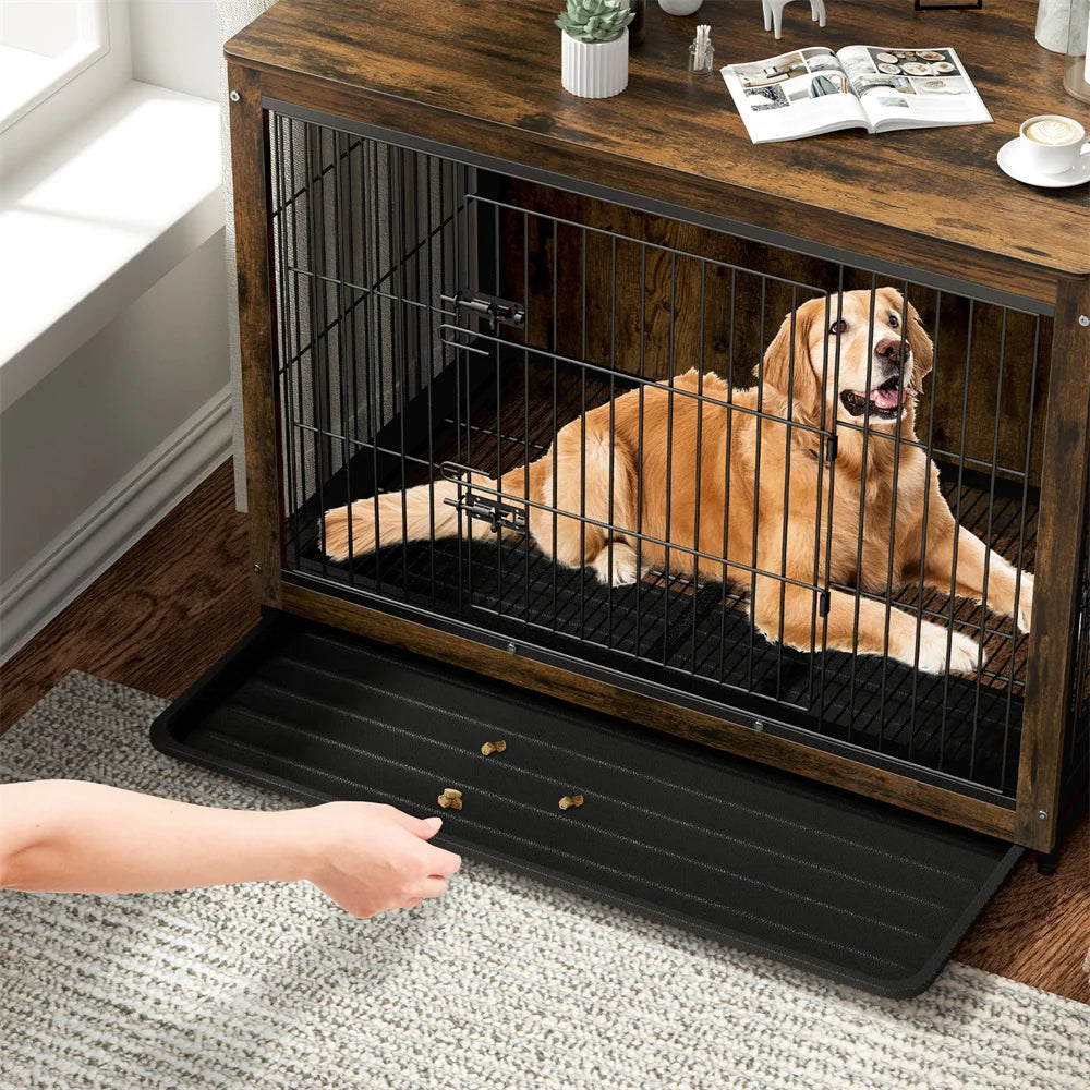 BORWART Elevated Dog Crate Table With Double Doors Removable Tray