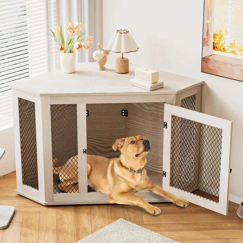 Pretzi Corner Dog Crate Furniture With Metal Mesh Indoor