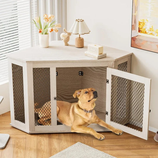 Pretzi Corner Dog Crate Furniture With Metal Mesh Indoor