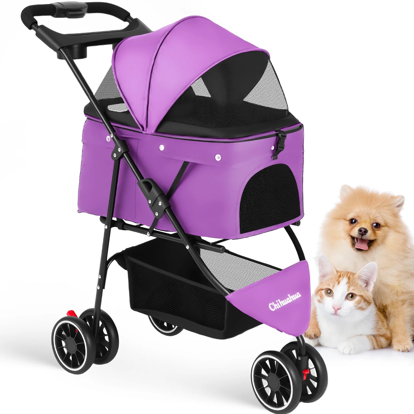 CHIHUAHUA Pet Stroller For Cats And Dogs 3 Wheel Foldable Mesh Canopy