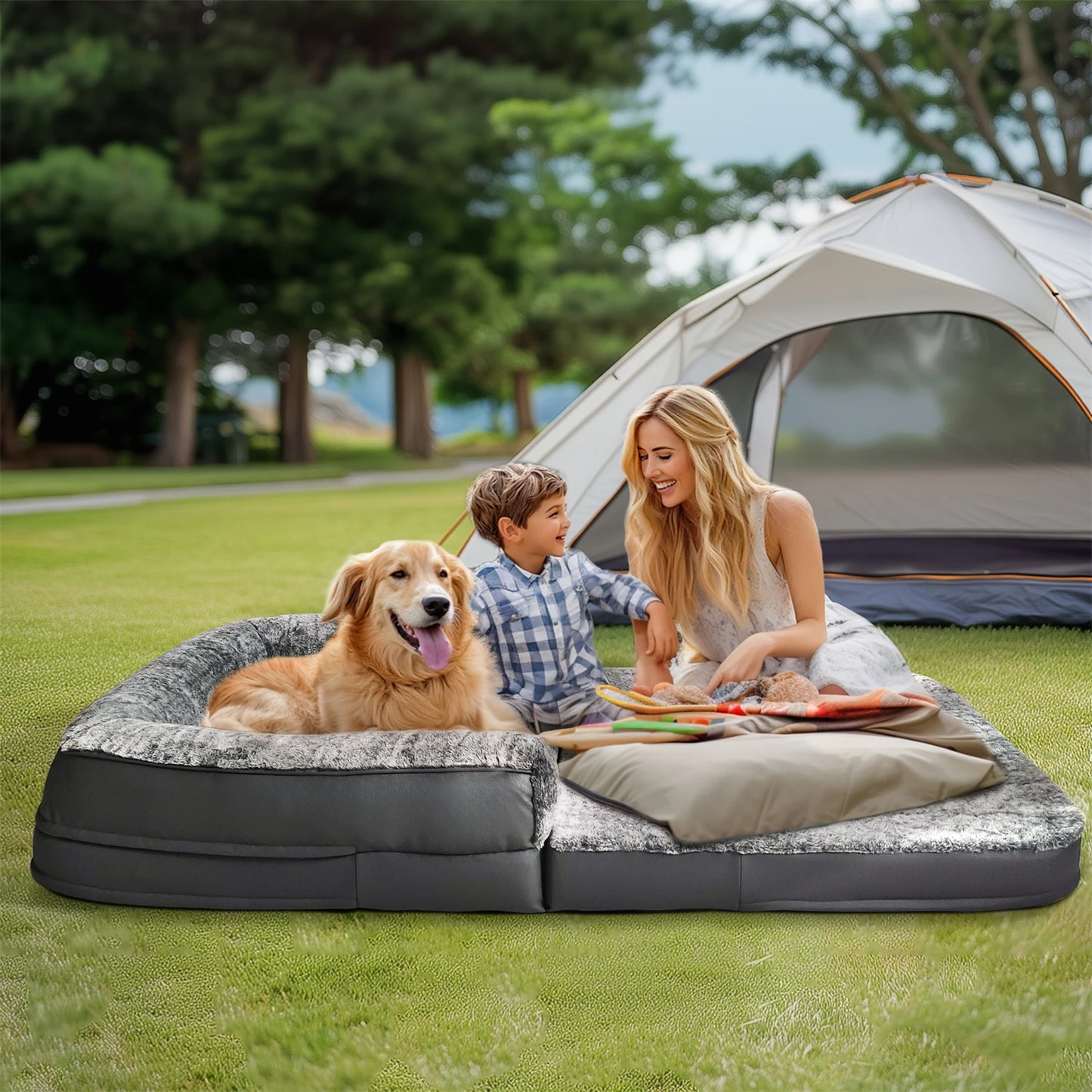 BINGOPAW Orthopedic Dog Bed Foldable Plush Cushion With Bolster