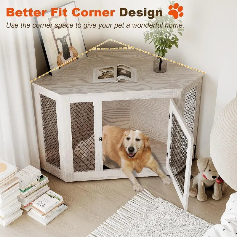 Pretzi Corner Dog Crate Furniture With Metal Mesh Indoor