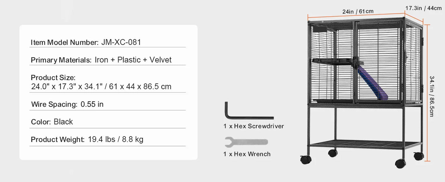 SucceBuy 64.6 Inch Rolling Metal Multi Tier Small Animal Cage