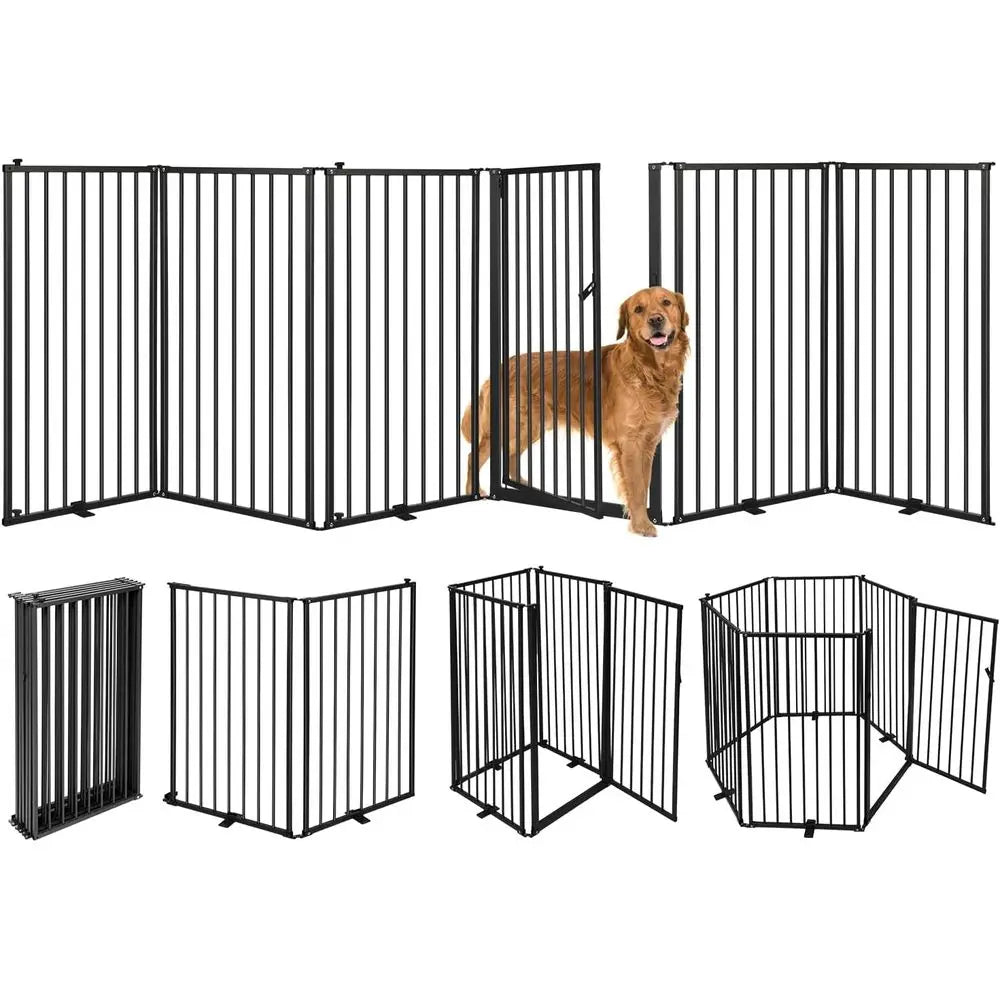 Adjustable Metal Free Standing Dog Gate With Walk Through Door