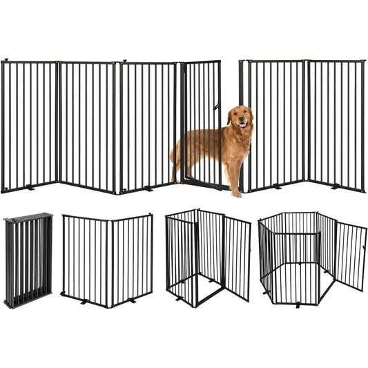 Adjustable Metal Free Standing Dog Gate With Walk Through Door
