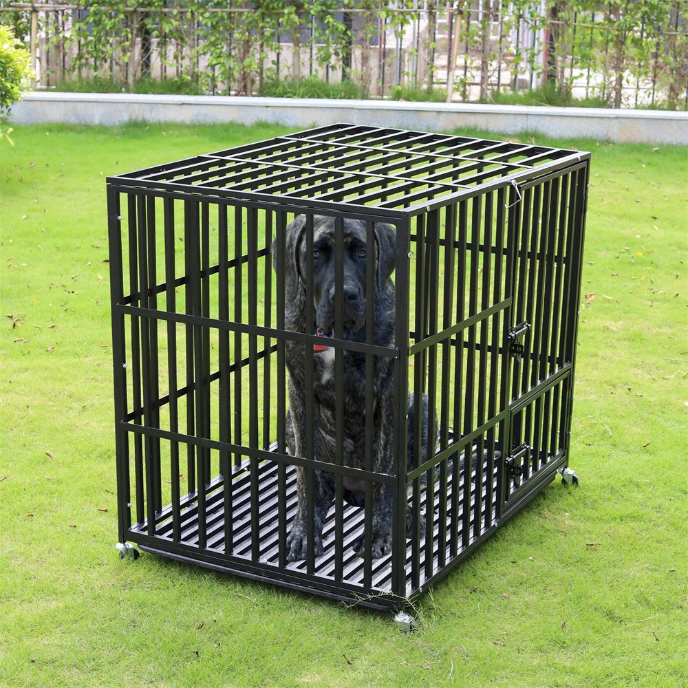 BORWART Heavy Duty Dog Crate With Lockable Wheels And Tray