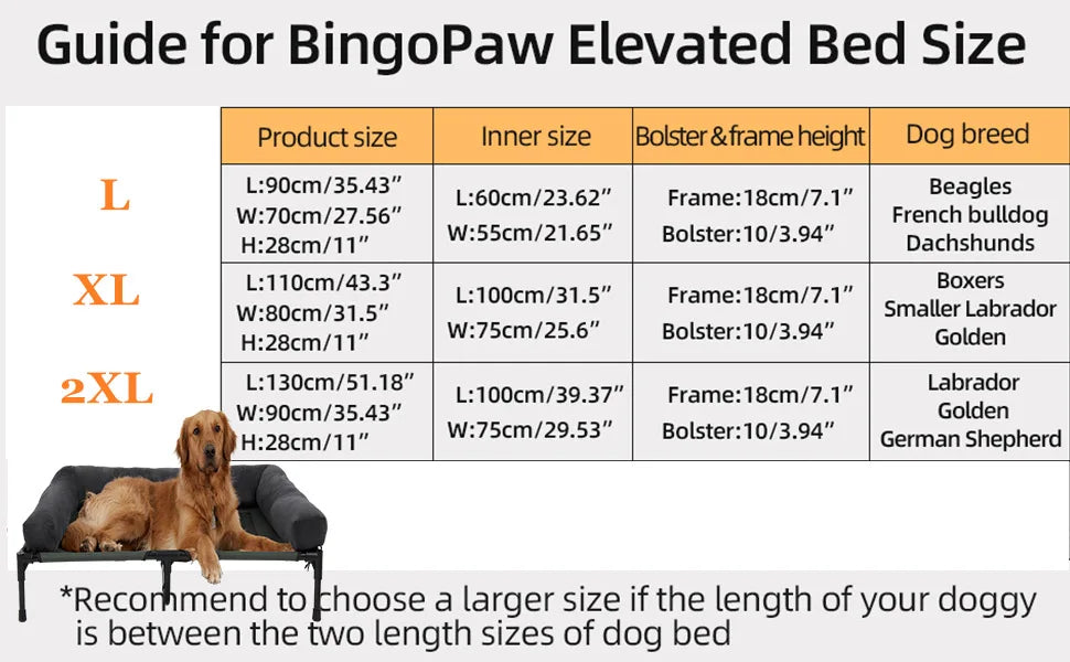 BORWART CN Outdoor Raised Dog Bed With Cooling Breathable Mat And Plush Mat
