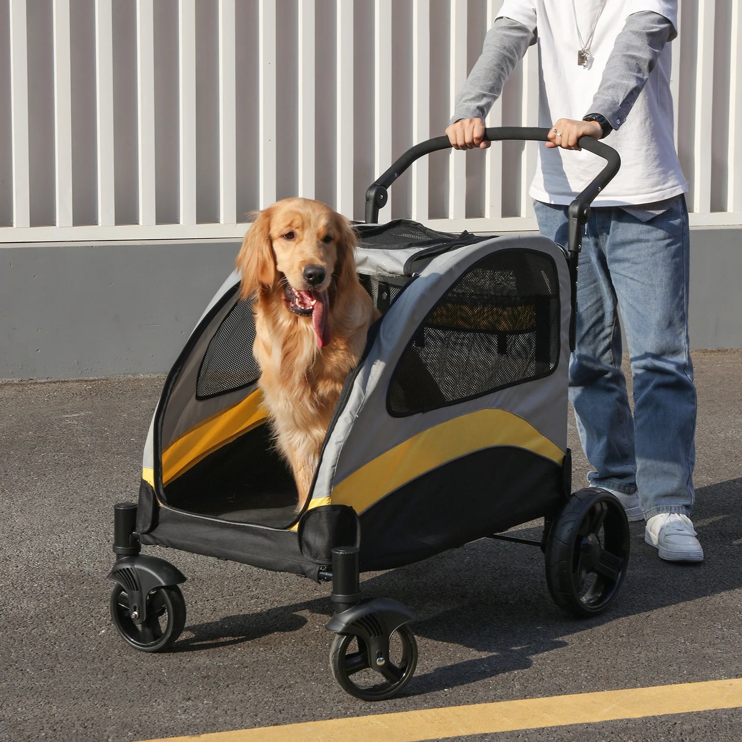 Universal Foldable Portable Dog Stroller With Breathable Carrier