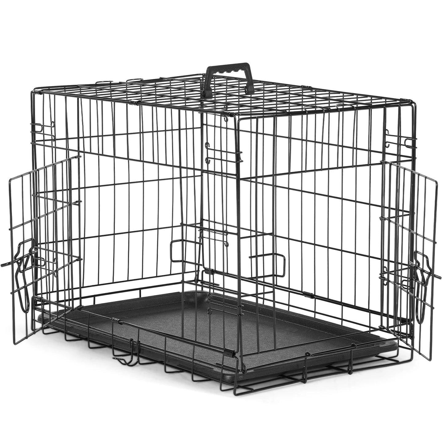 JHK Double Door Folding Metal Wire Dog Cage With Leakproof Pan Tray