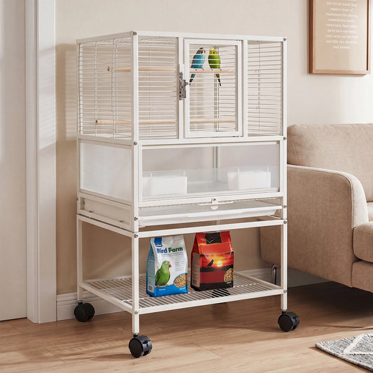 Himiss 32 Inch White Bird Cage With Stand And Travel Base