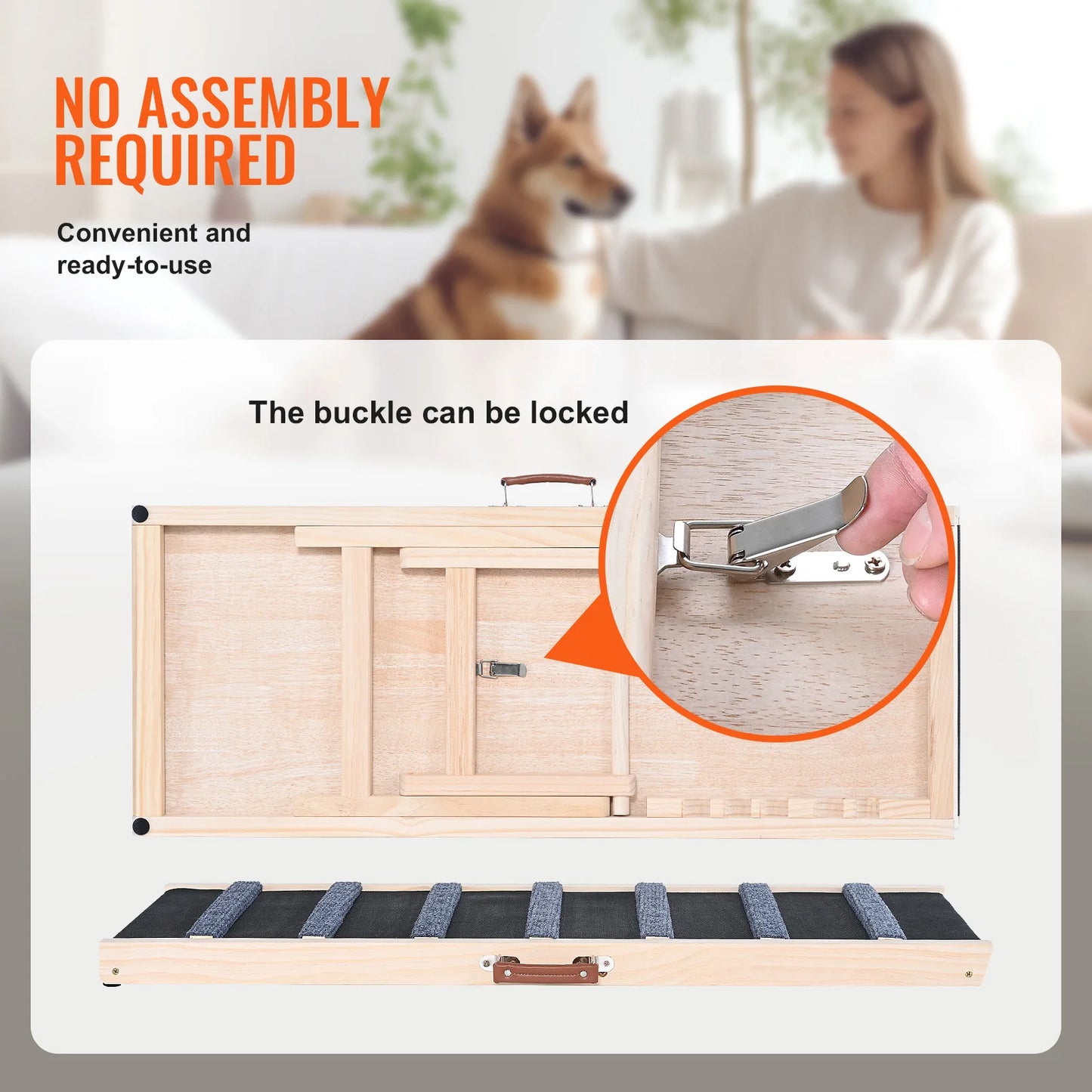 SucceBuy Adjustable Wooden Folding Pet Ramp For Stairs