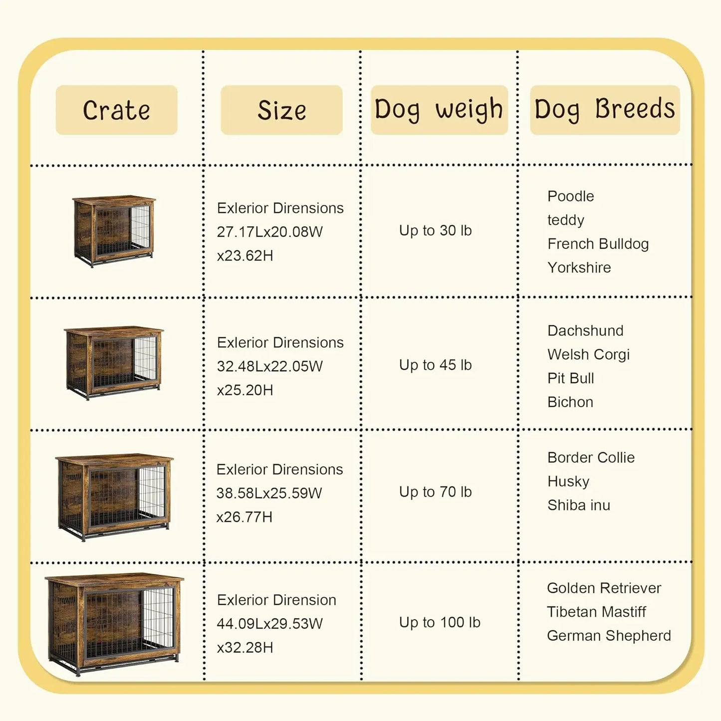 Wooden Dog Crate Table With Double Doors Kennel Furniture
