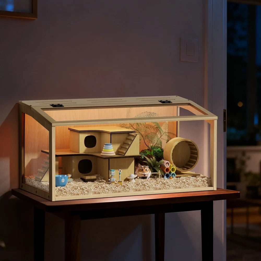 Bingopaw Large Wooden Hamster Cage With LED Light