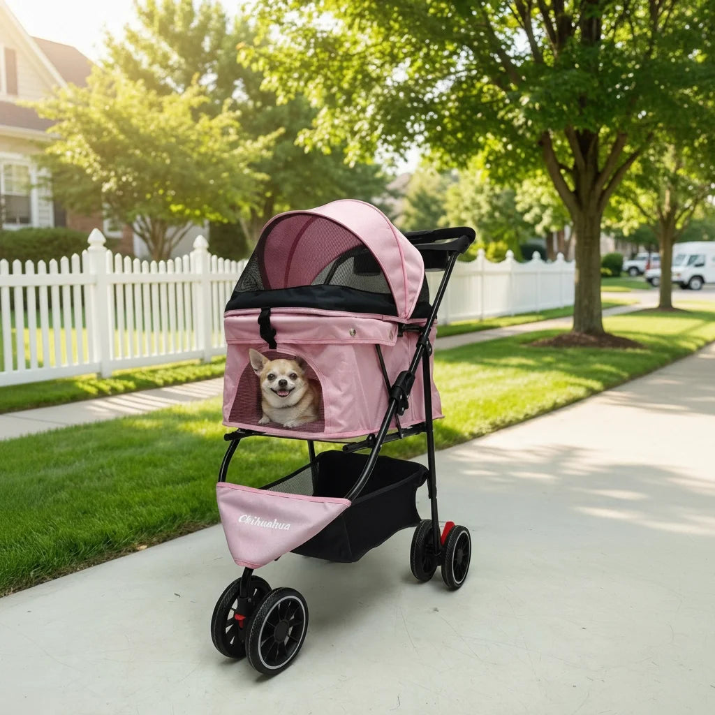 Chihuahua Pet Stroller for Dogs and Cats Folding Travel Carrier
