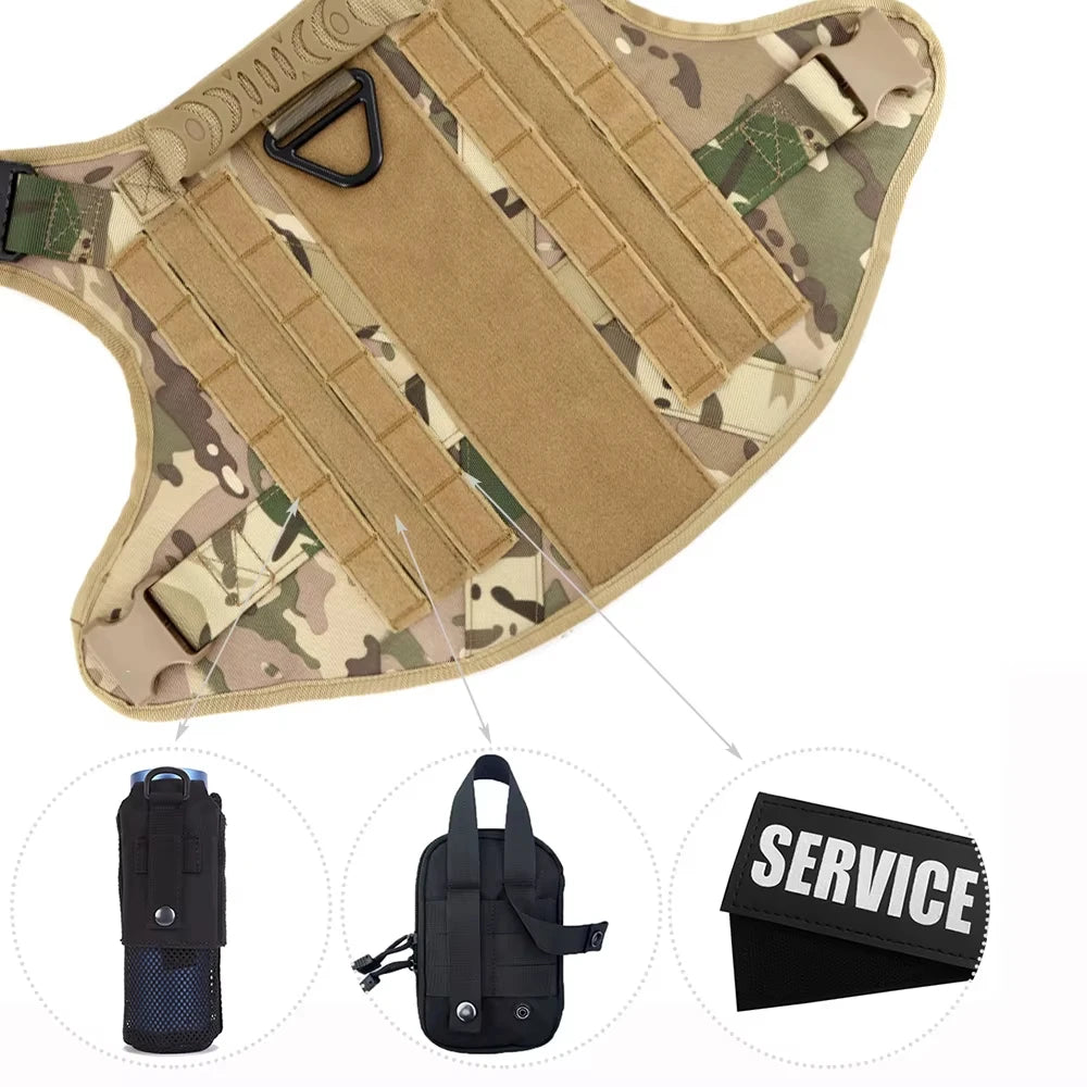 Military Nylon Dog Harness Vest With Leash Patches Training Set