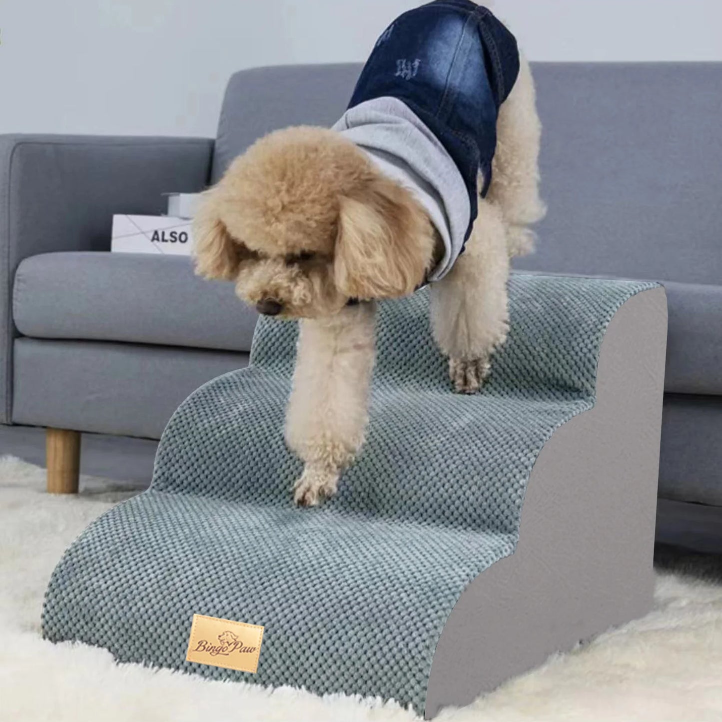 Bingopaw Extra Wide Dog Stairs Ramp Bed Couch