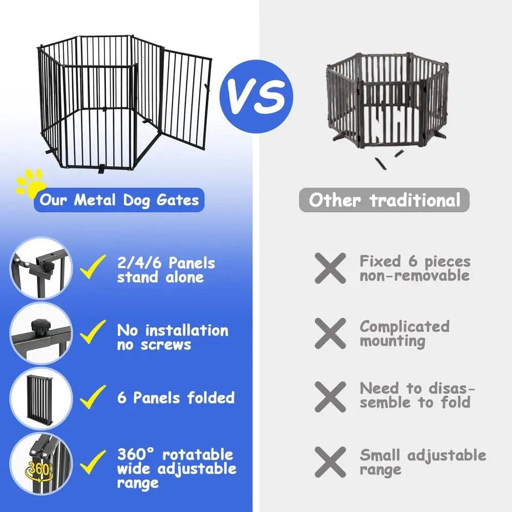 Adjustable Metal Free Standing Dog Gate With Walk Through Door