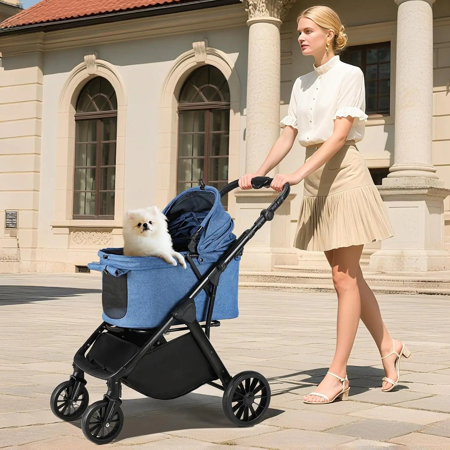 Foldable Pet Stroller All Terrain Travel Carrier With Shock Absorbers