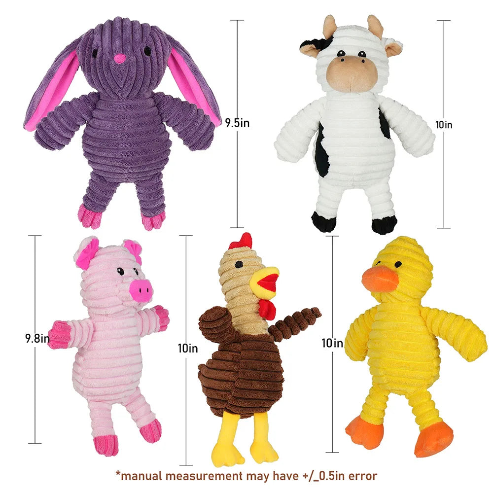 5 Pack Plush Squeaky Dog Toys Variety Bundle