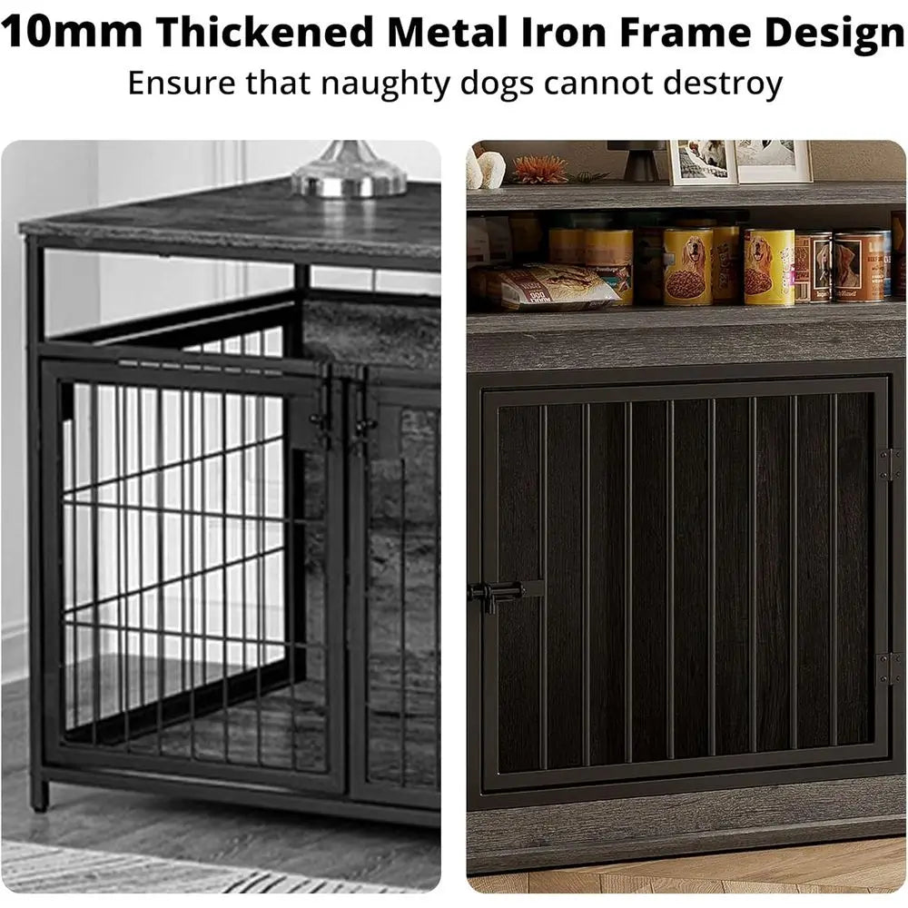 MKDK Wooden Dog Crate Furniture With 2-Tier Shelves