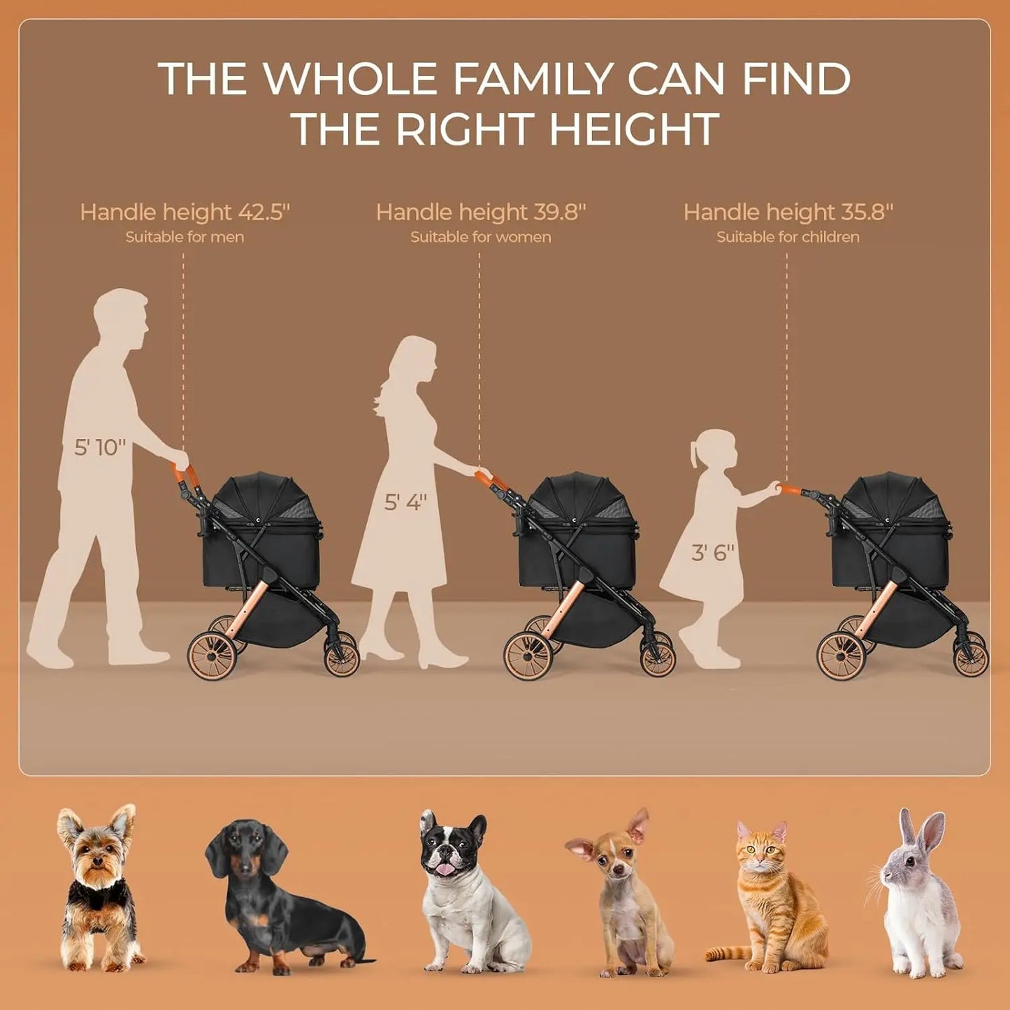 Foldable Pet Stroller All Terrain Travel Carrier With Shock Absorbers