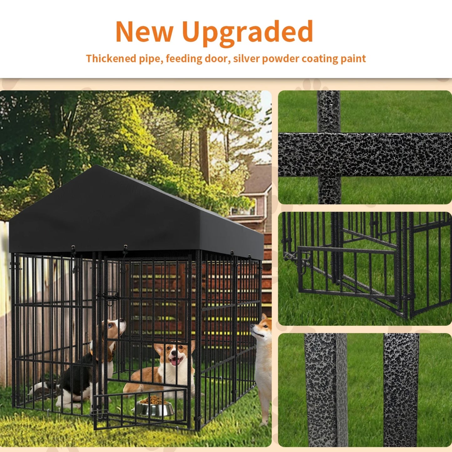 Outdoor Dog Kennel With Roof Heavy Duty Metal Crate Playpen