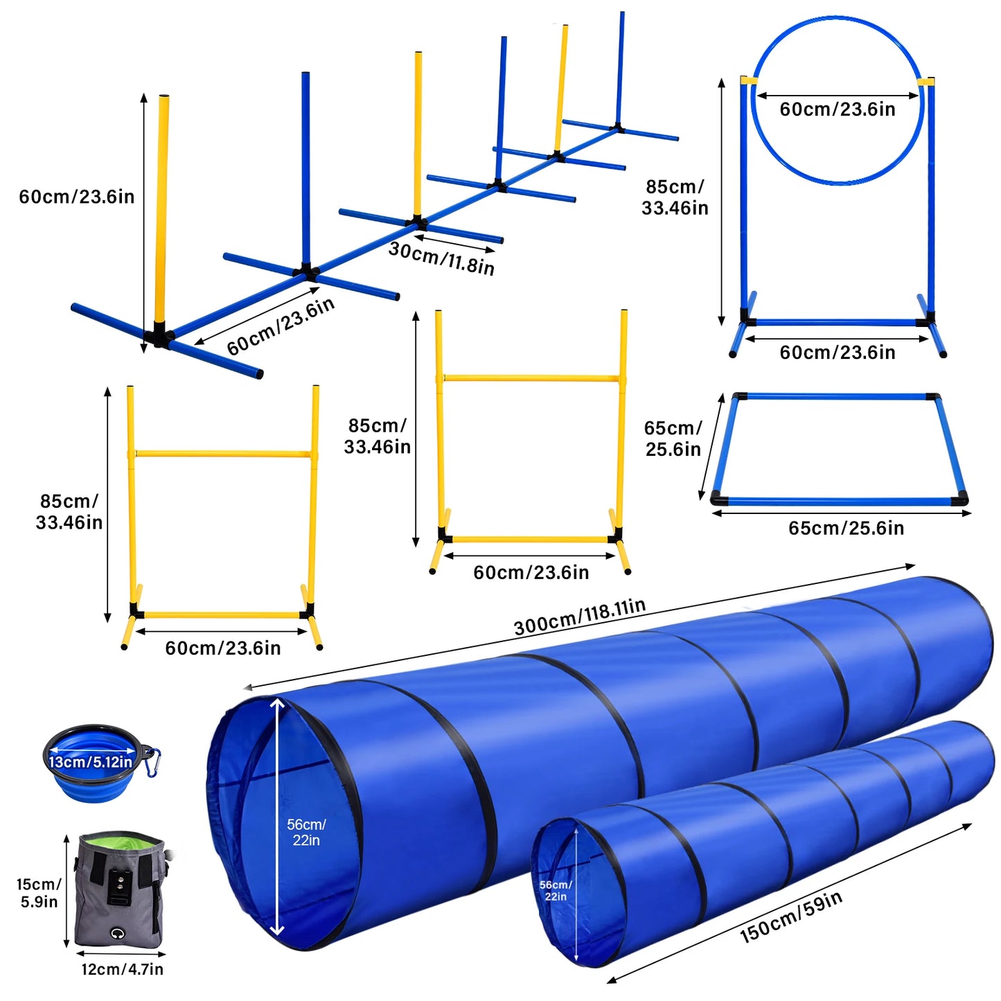 Dog Agility Course Backyard Set Training Kit With Tunnels Hoops