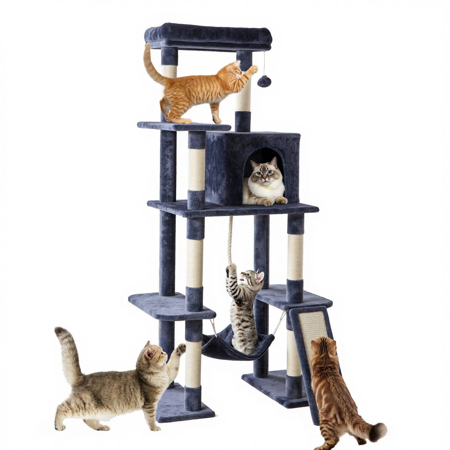 JHK Cat Tree With Sisal Scratching Posts Indoor Cat Furniture