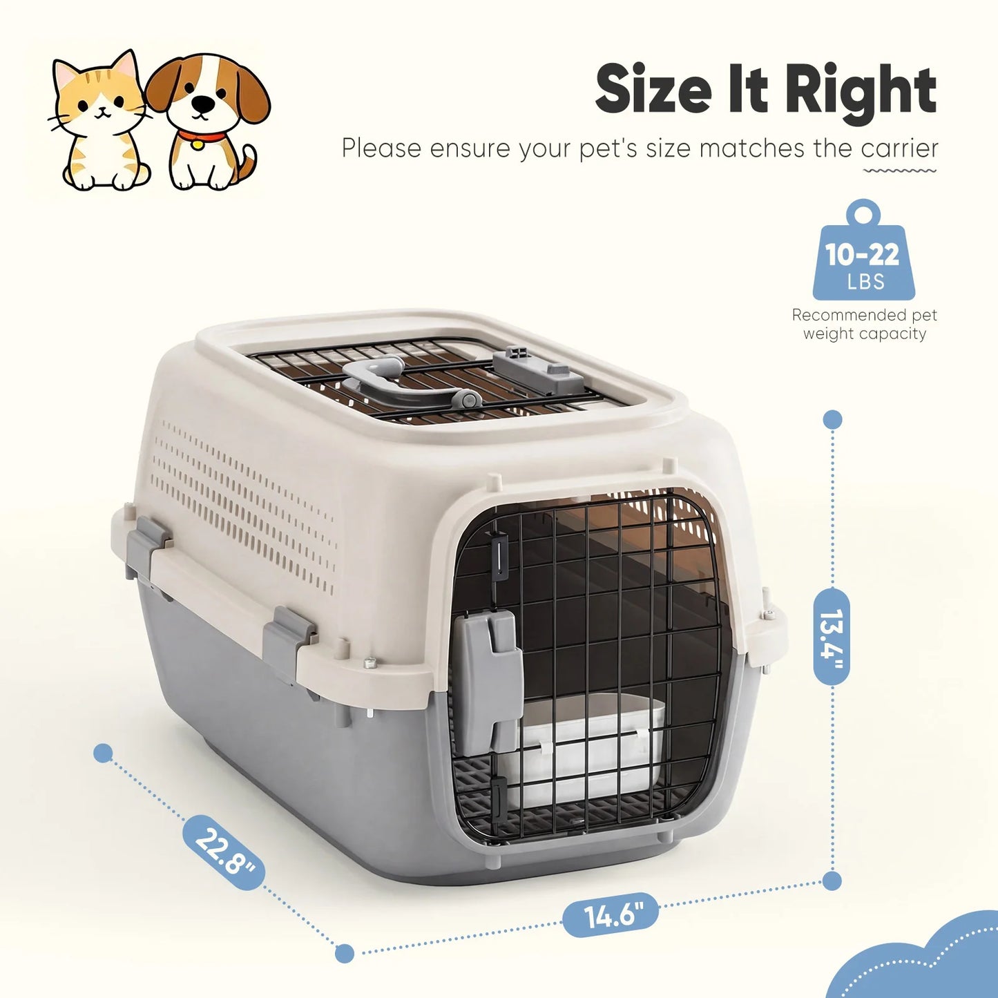 Pet Carrier For Small Dogs And Cats Front Top Load Wire Door Travel Crate