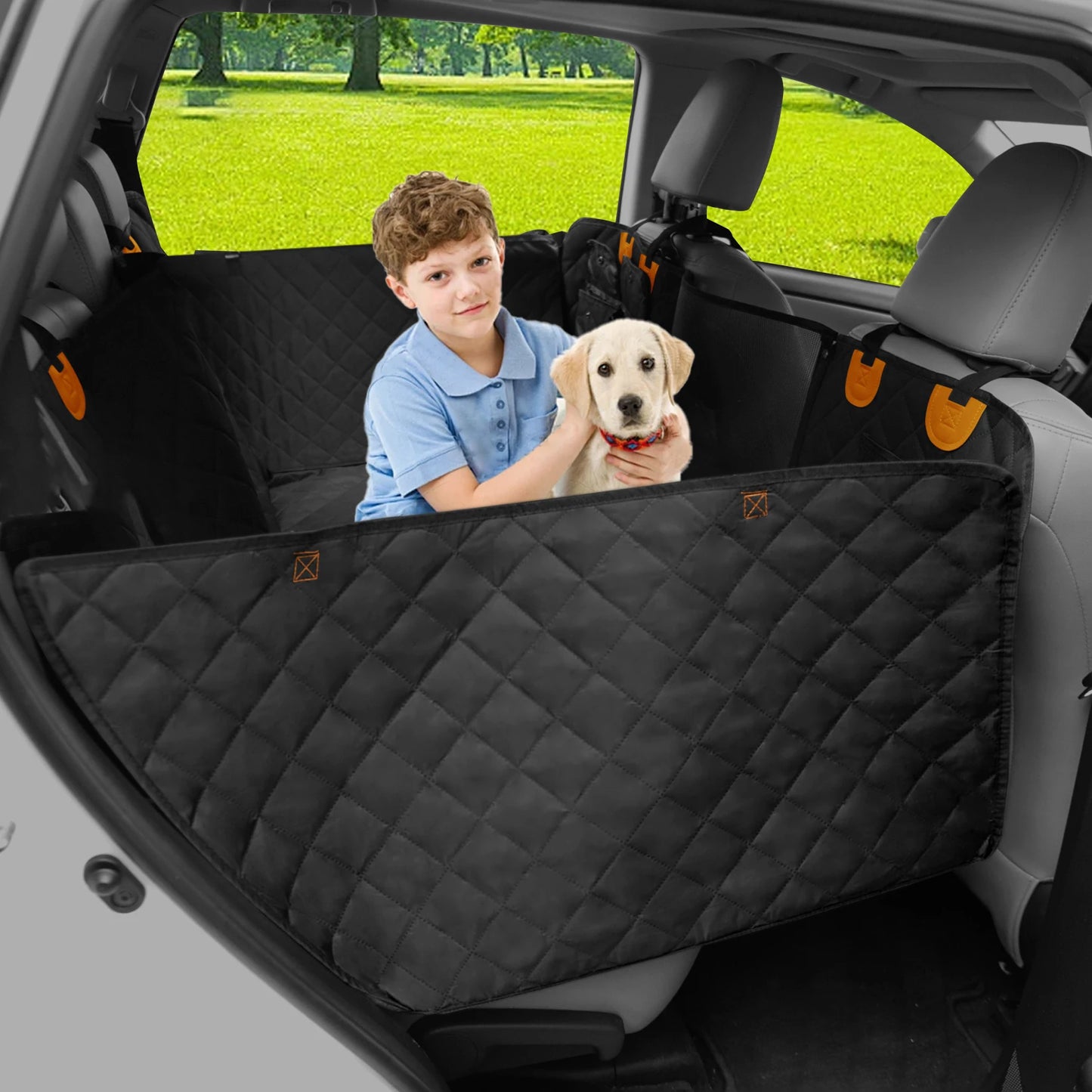 Borwart Waterproof Back Seat Extender Dog Car Cover With Storage